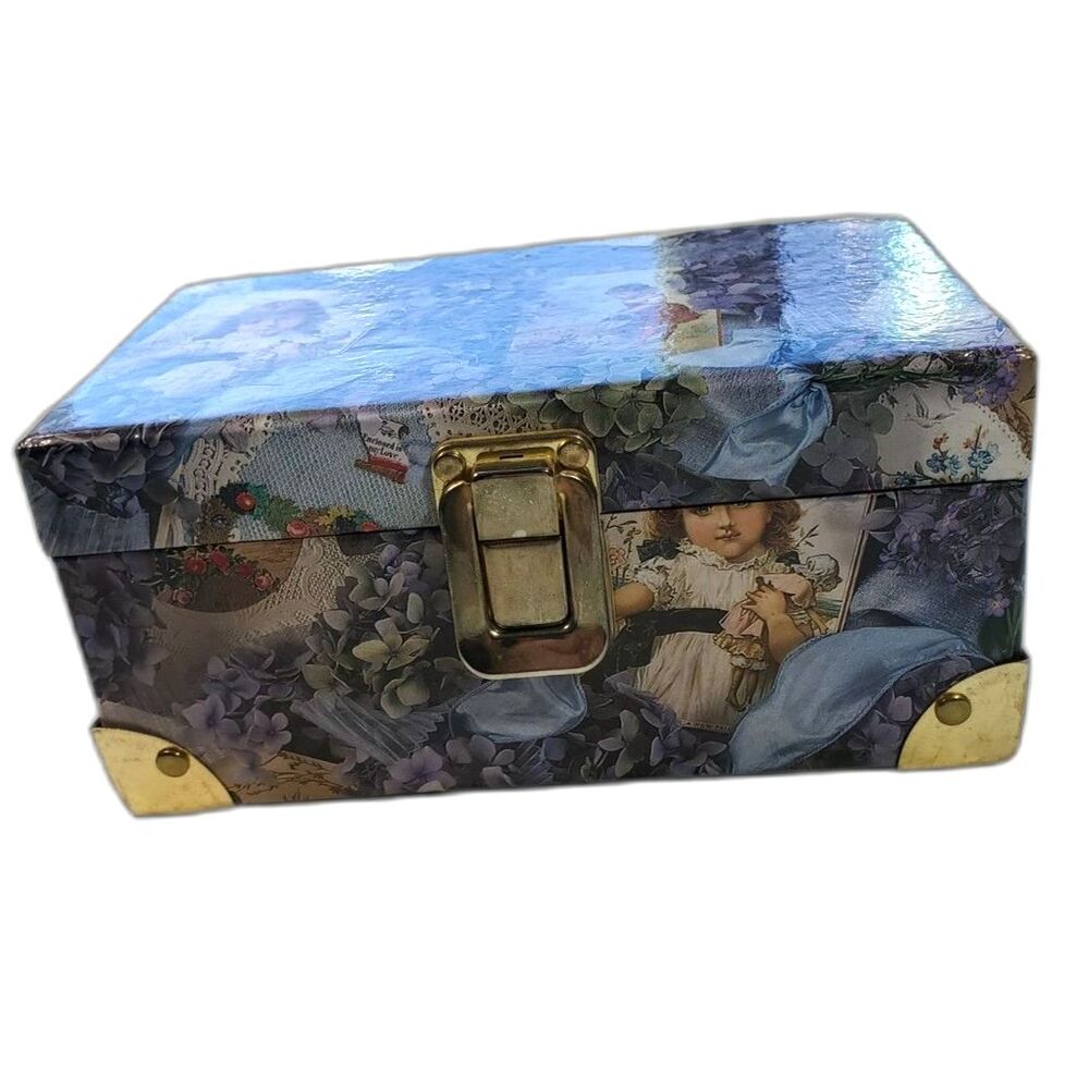 Victorian Style Jewelry Box with Mirror inside and Brass Colored Corners